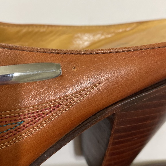 Lucchese Charlie 1 Horse Western Heeled Mules Pecan Brown Leather Size 8 - Picture 7 of 14